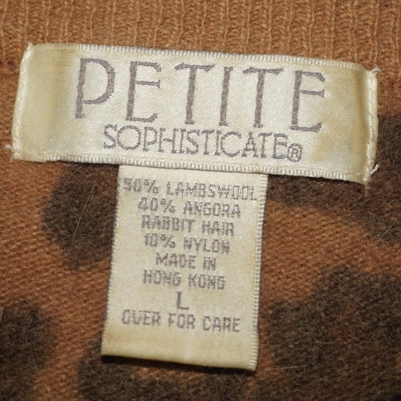 Vintage 90s Animal Leopard Print Lambswool Angora Cardigan Sweater Large - Picture 3 of 5